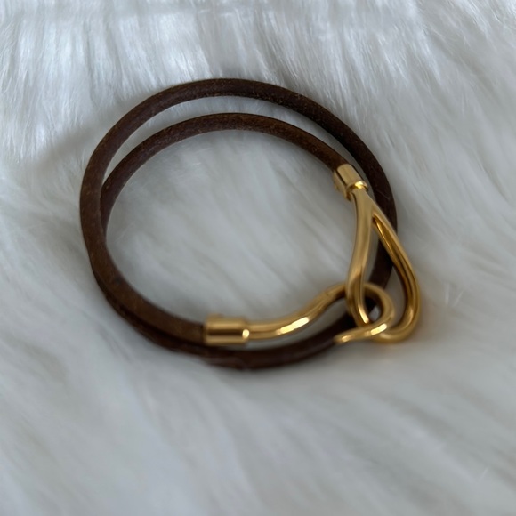 💯 Authentic HERMES Double Wrap Gold & Brown Leather Bangle - Picture 4 of 6